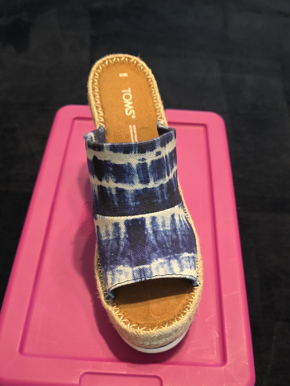 TOMS Blue and White Tie-Dye Espadrille Slide Wedge